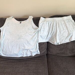 Light Blue Paisley Tank and Shorts Sleep Set - Women's Lounge Pajama Set